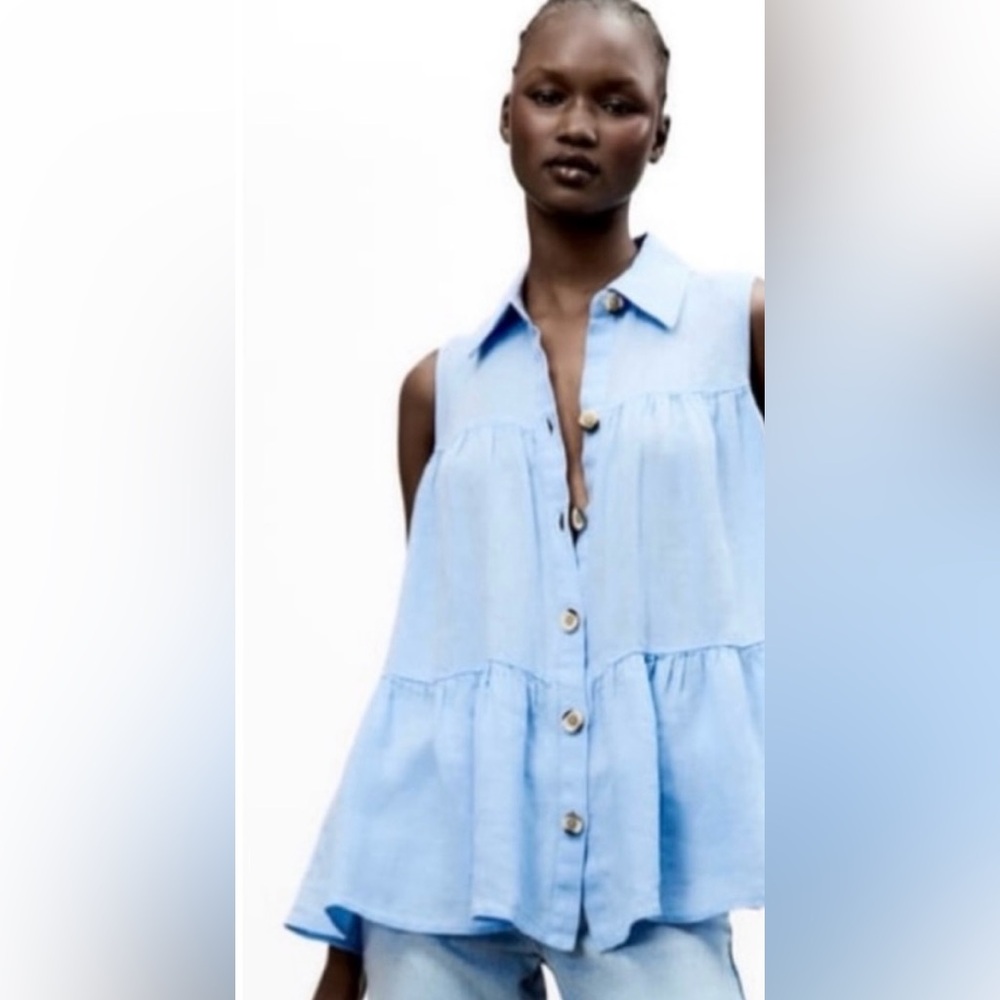 Zara Light Blue Button-Up Blouse
